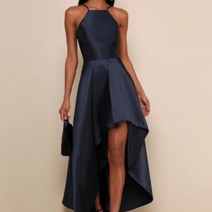 Lulus Broadway Show Navy Blue High-Low Gown